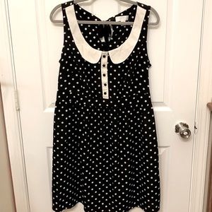 Forever 21+ B&W PeterPan Collar Polka Dot Dress w/ Back Neck Tie Cutout (XL)